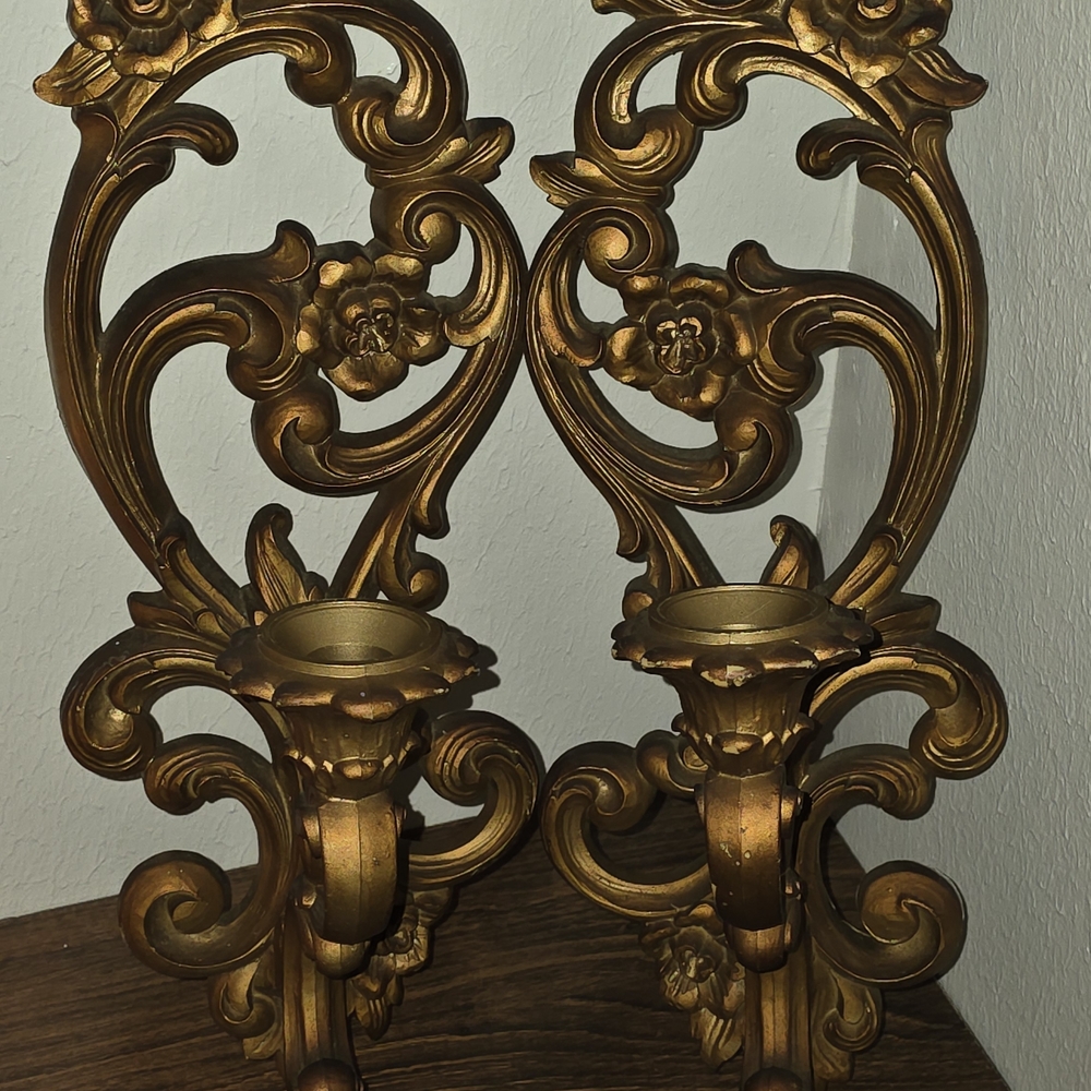 HOMCO Elegant Gold Wall Candle Holders 1971